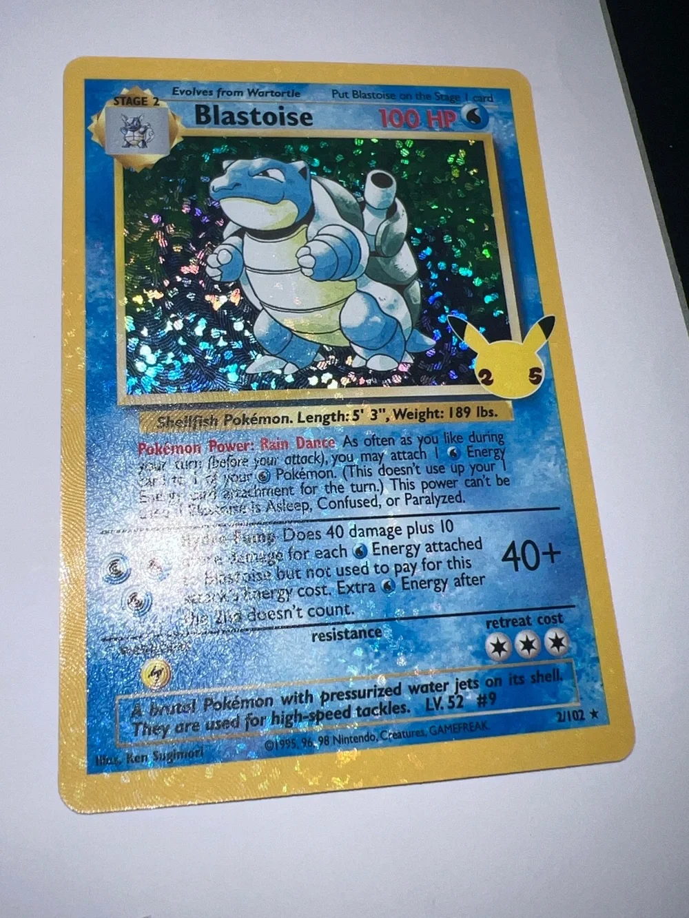 Pokemon Blastoise Holographic Card - Blue & Yellow Border